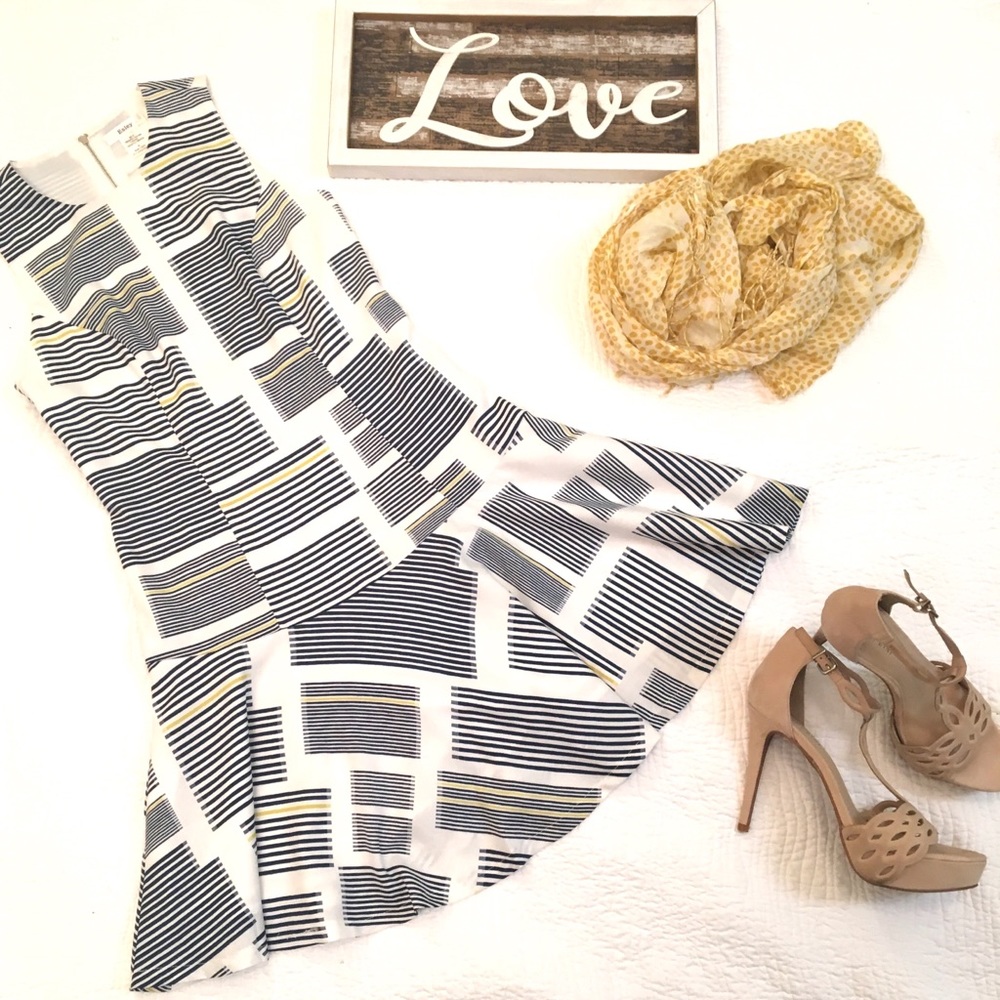 Elsley Dress white blue yellow modern pattern OBO